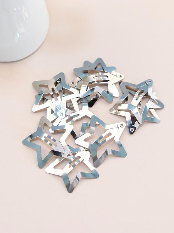 Cute Star Design Y2k Hair Clips, 10pcs Minimalist Casual Plain Hair Clips, Fashion Kawaii Hair Accessories for Girls & Women for Hairstyle Decor