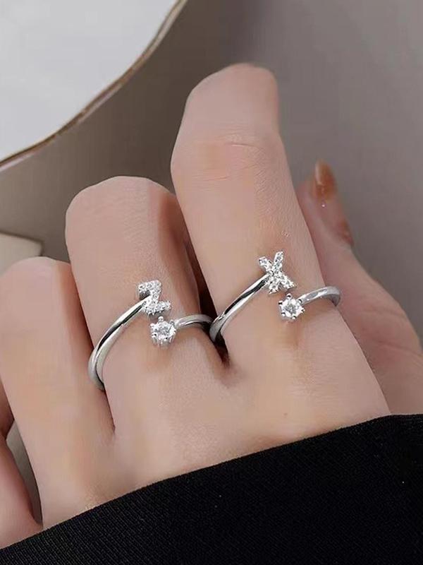 Rhinestone Decorated Letter Design Ring, Fashion Accessories for Women & Girls, Trendy All-match & Exquisite Jewelry for Birthday Gift