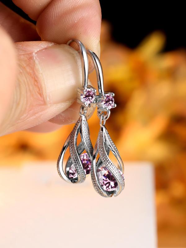 1 Pair Elegant Water Drop Shaped Hollow Out Dangle Earrings, Rhinestone Decor Jewelry For Women, Fashion Accessories For Party, Daily Clothing Decor For Girl