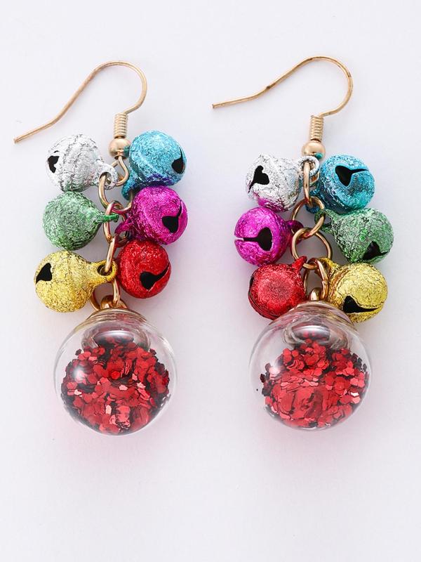 Christmas Theme Colorblock Bell Decor Dangle Earrings, Fashionable Jewelry for Women, Trendy All-match & Exquisite Jewelry for Birthday Gift