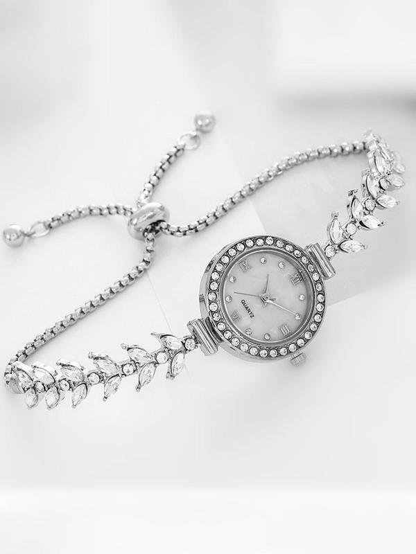 Women's Elegant Rhinestone Decorated Quartz Slider Watch, Exquisite Trendy Wristwatch, Fashionable Watch for Women As Gift with Box