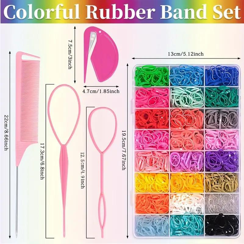 Colorful Elastic Hair Bands Kit, 1 Set Hair Rubber Bands & Hair Styling Tool & Storage Case, Multi-use Hair Styling Accessories for Girls