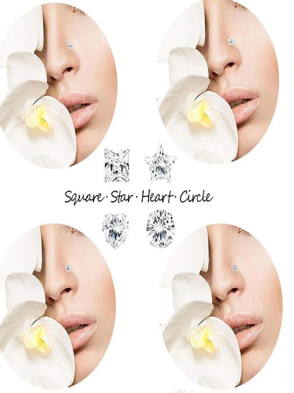 Rhinestone Decor Heart & Star Design Nose Studs, Nose Studs Piercing Jewelry for Women Girls, Nose Stud for Daily Wear, Body Jewelry for Party, Daily Decor