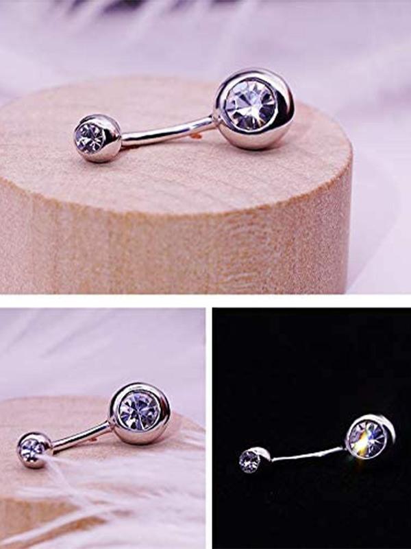 Rhinestone Decorated Navel Ring, Stainless Steel Body Jewelry for Women & Men, Daily Clothing Decor