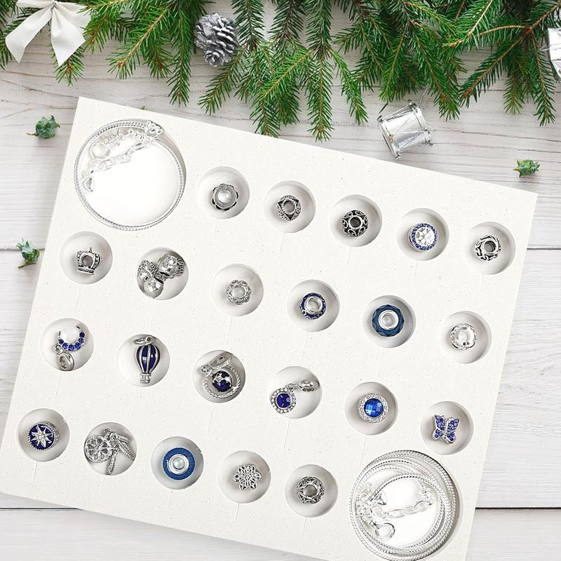 Christmas Jewelry Advent Calendar 2024, Christmas Countdown Calendar Jewelry Kit for Women - Includes 22 Pendant Beads Jewelry, 1 Necklace, 1 Bracelet, Silver Blue