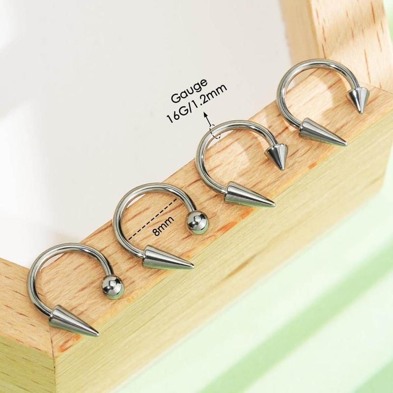 Oufer 16G 4PCS Spike Ends Septum Ring Circular Barbell