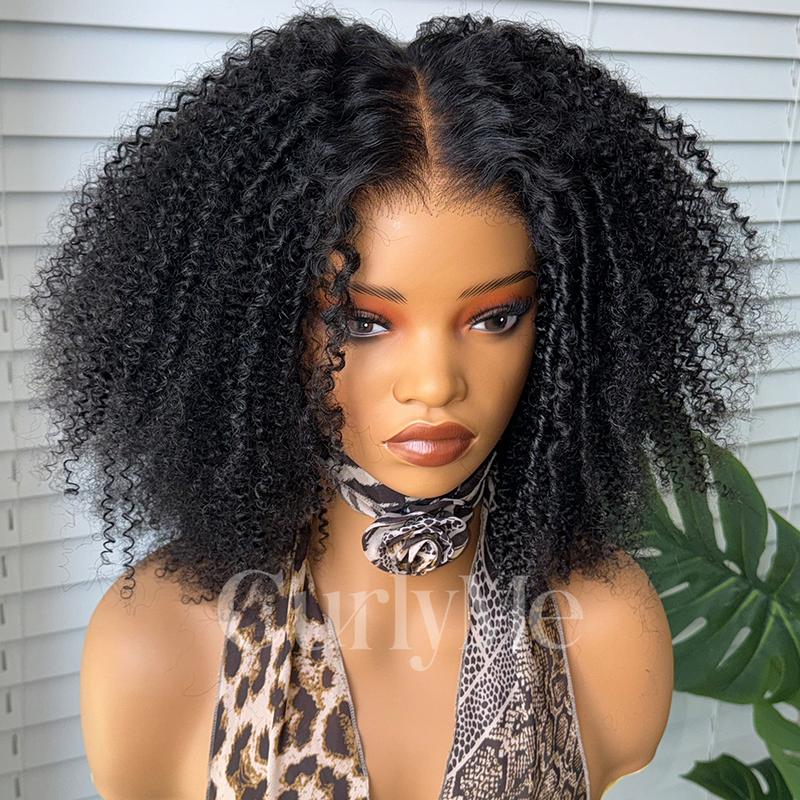 CurlyMe Wear Go Glueless Afro Kinky Curly Pre-Bleached Pre-cut HD Lace Front Wig - Natural Black