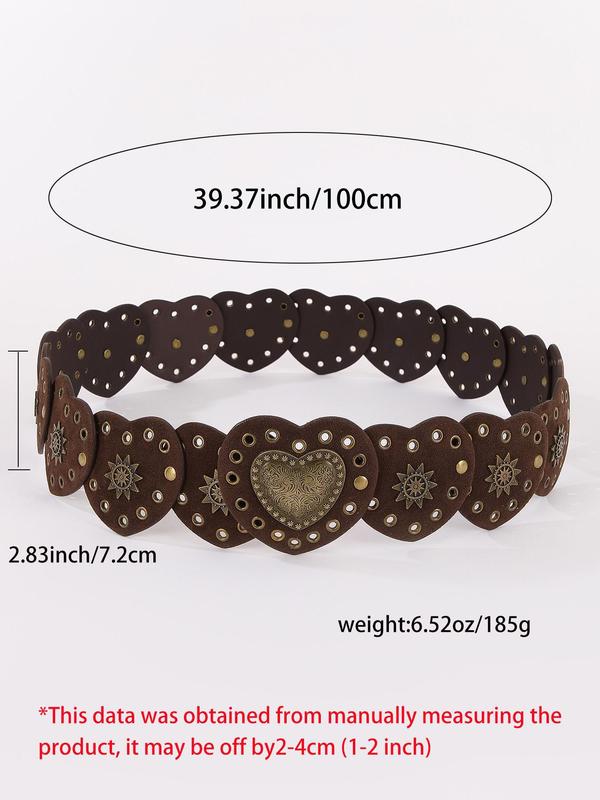 Women's Vintage Ethnic Pattern Heart Rivet Decor Western Belt, Fall Outfits, Fall Freshness, Boho Style Waistband for Jeans & Short Skirt, Fashion Belt for Party, Daily Clothing Decor