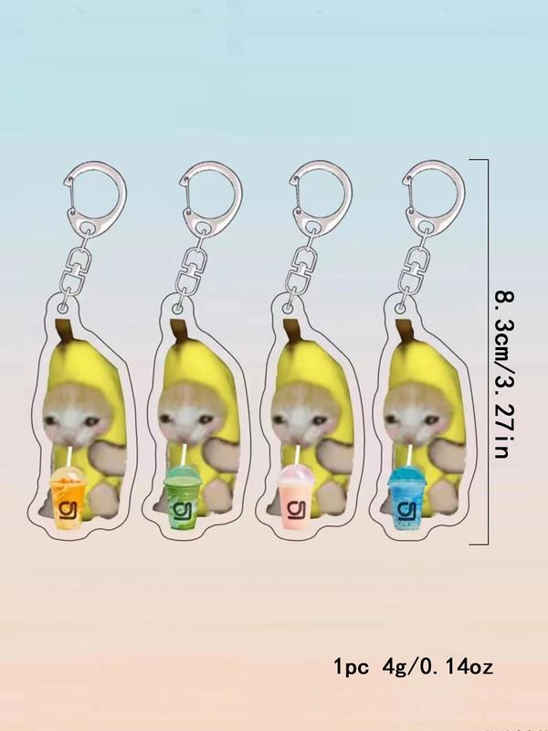 Cute Crying Banana & Cat Design Keychains, 4pcs set Acrylic Novelty Key Fobs for Car Keychain & Bag Charm, Novelty Kawaii Accessories As Gift for Friends