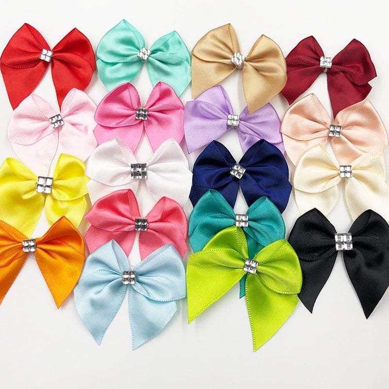 40PC Satin Bows With Rhinestone