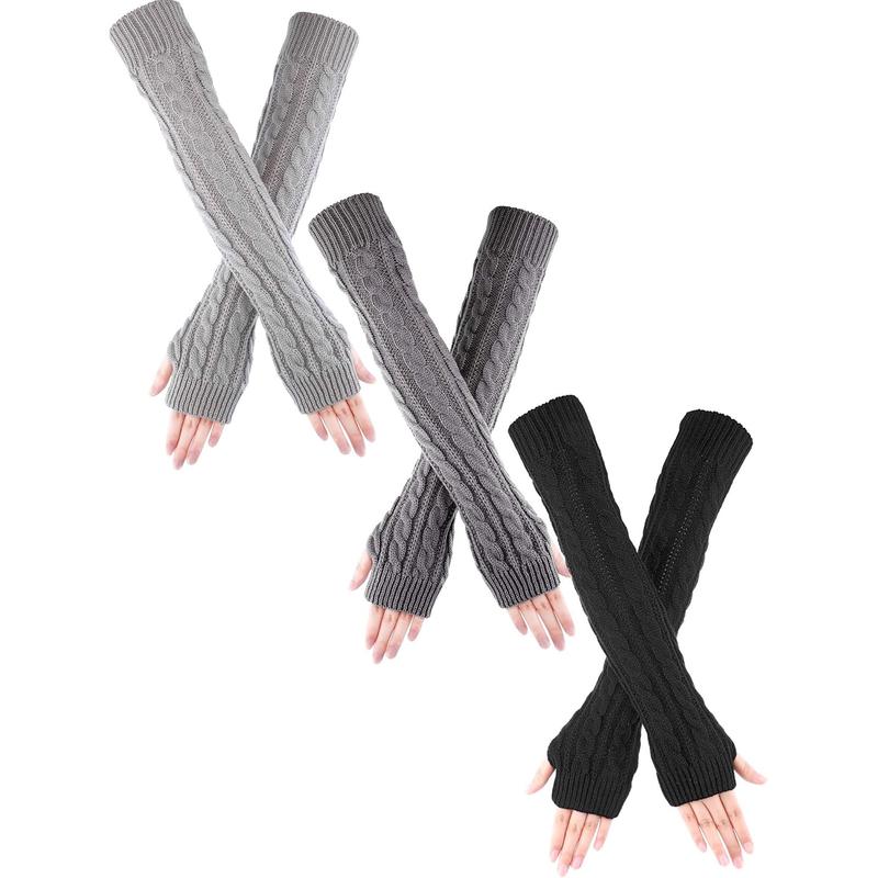 3 Pairs Arm Warmers Long Fingerless Gloves Knit Wrist Warmers with Thumb Hole Open Finger Indoor Outdoor Arm Sleeves