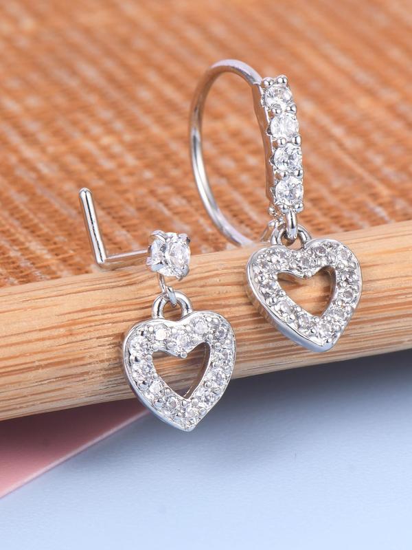 Rhinestone Decorated Nose Ring, Elegant Heart Shaped Nose Studs for Women & Men, 2024 New Minimalist Aesthetic Jewelry As Gift