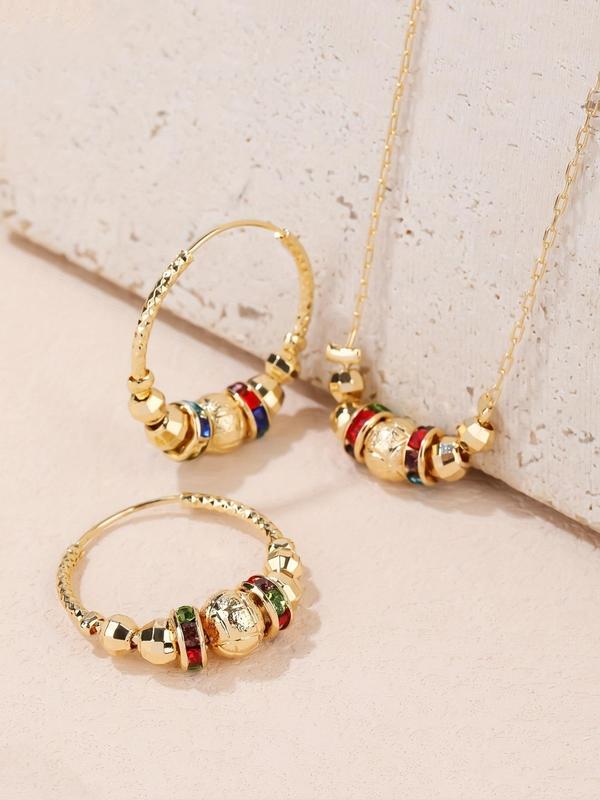 Elegant Beaded Decor Necklace & Hoop Earrings, Fashion Jewelry for Party, Daily Clothing Decor, Trendy All-match & Exquisite Jewelry for Birthday Gift