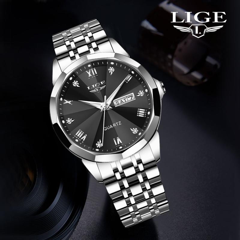 LIGE fully automatic mechanical genuine leather strap waterproof multi-function sports tourbillon  watch reloj  Stainless  Round cheap  mens