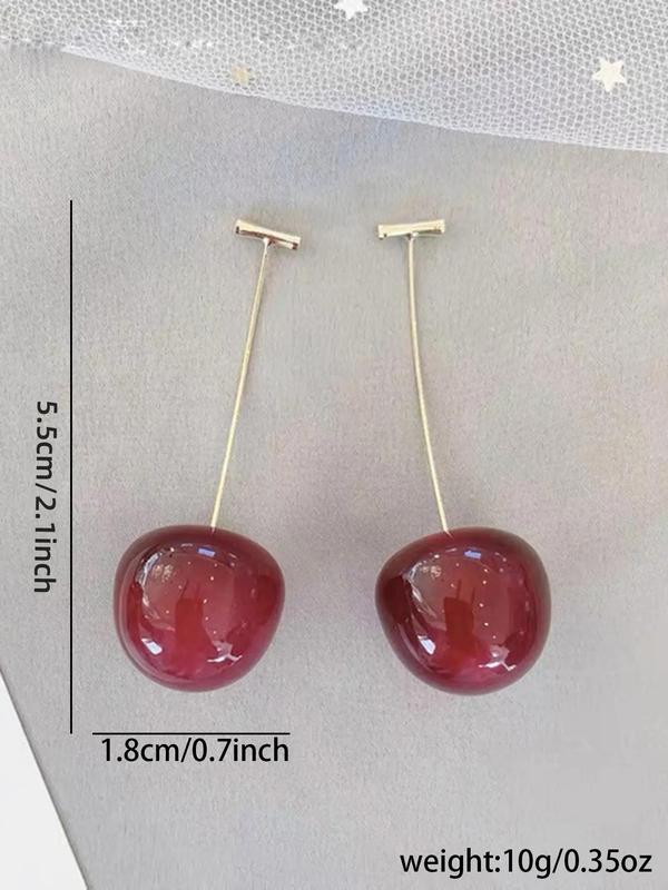 1 Pair Cute Cherry Design Dangle Earrings, Fashionable Jewelry for Women & Girls, Fashion Jewelry for Party, Daily Clothing Decor, Trendy All-match & Exquisite Jewelry for Birthday Gift