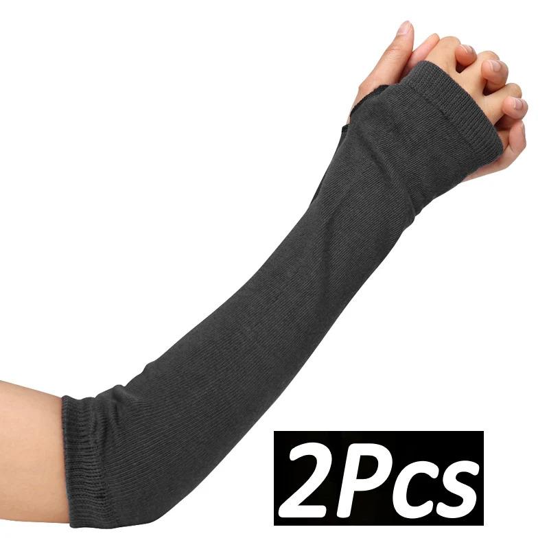 Black Punk Long Fingerless Gloves Cuff for Women Men Outdoor Hip-hop Glove Elbow Mittens Cool Stretch Winter Arm Warmer Mitten