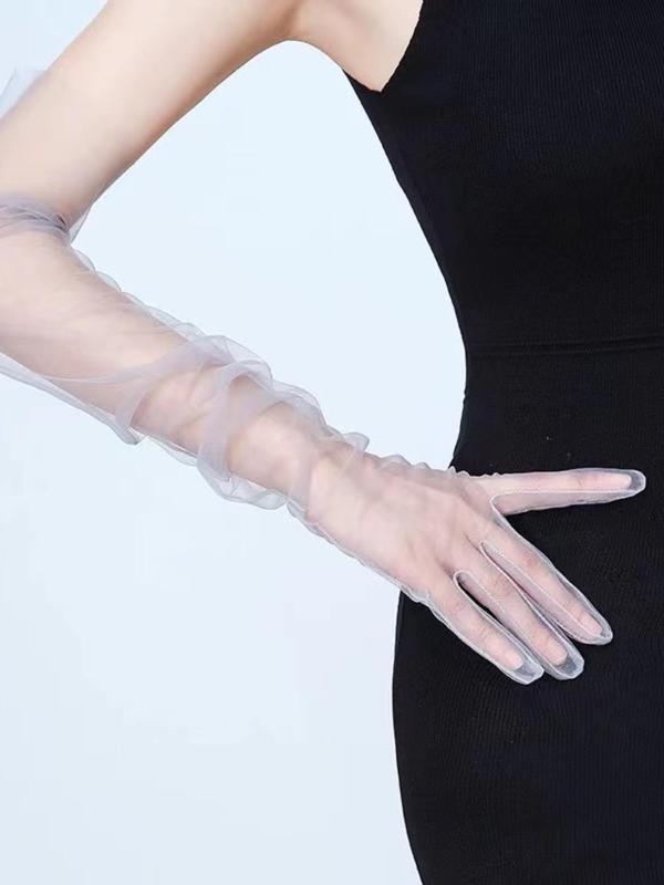 Women's 1 Pair Solid Mesh Gloves, Elegant Gloves For Wedding Party Evening Formal Occasion, Transparent Clothes Accessories For Banquet