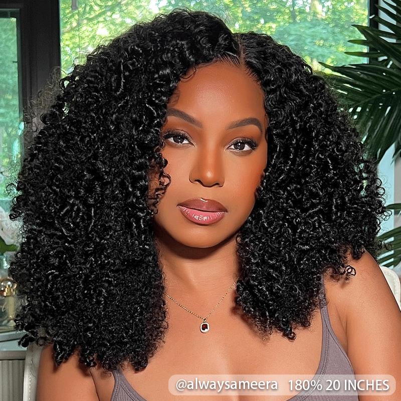 CurlyMe Wear Go Glueless Afro Kinky Curly Pre-Bleached Pre-cut HD Lace Front Wig - Natural Black