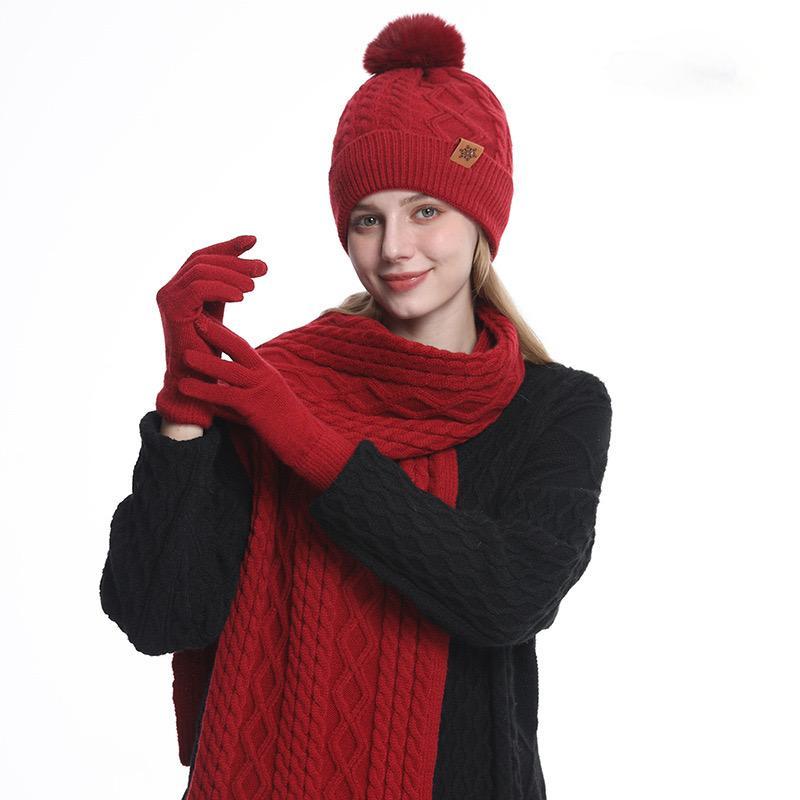 Women's Solid Color Cable Knit Beanie Hat & Scarf & Gloves Set, 1 Set Casual Warm Hat & Scarf & Gloves Set for Fall & Winter, Fashion Accessories for Women & Girls