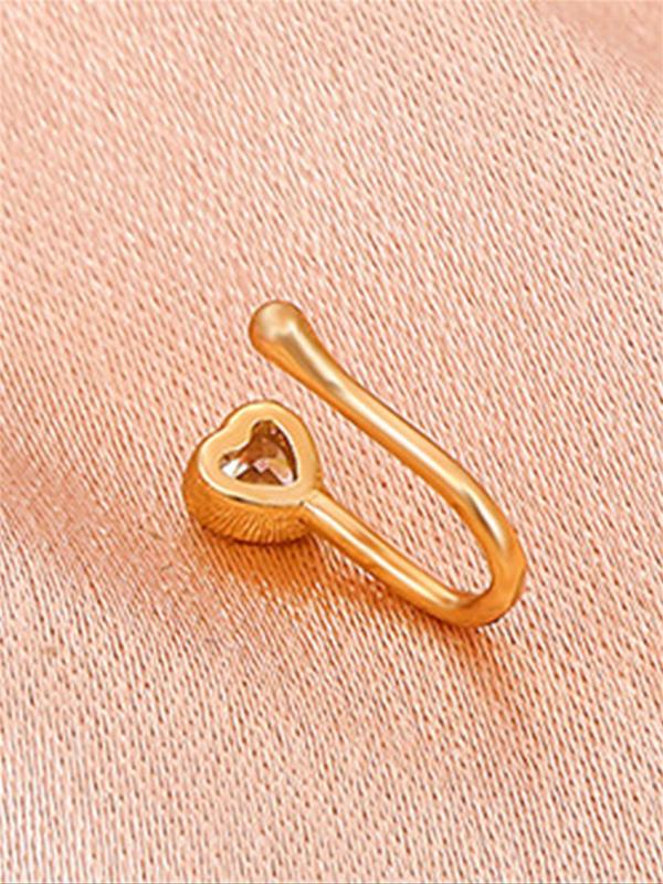 Heart Shape Design Nose Ring As Galentine's Day, No Piercing U Shape Nose Ring, Elegant Plain Color Rhinestone Decorated Nose Ring for Women