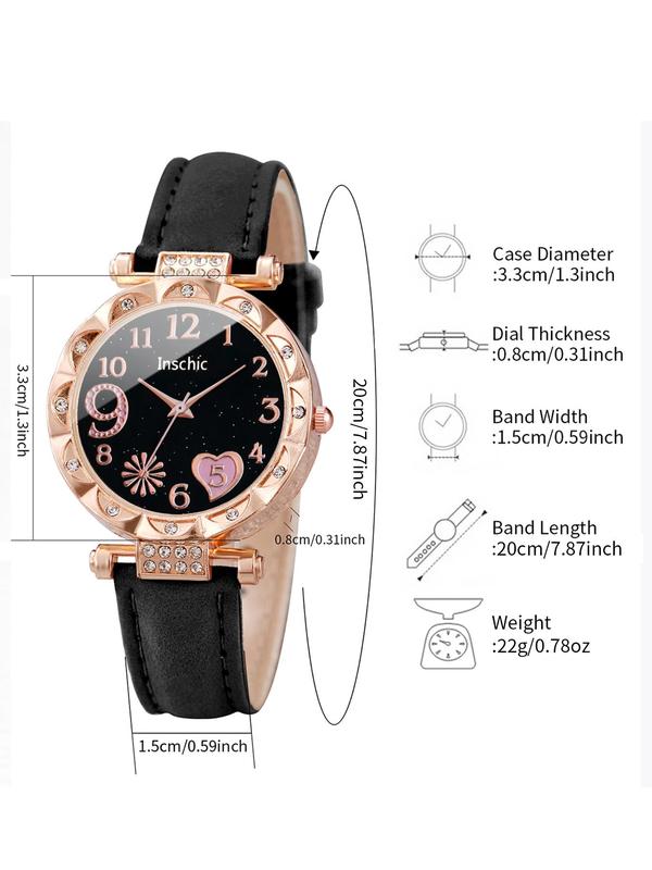 Summer 2024 Elegant Round Dial Quartz Watch & Bracelet, Sparkly Luxury Heart Design Bracelet, Rhinestone Decor Wristwatch for Women & Girls for Gift without Box Gift