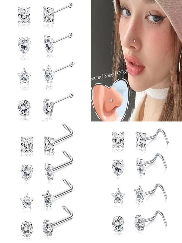 Rhinestone Decor Heart & Star Design Nose Studs, Nose Studs Piercing Jewelry for Women Girls, Nose Stud for Daily Wear, Body Jewelry for Party, Daily Decor