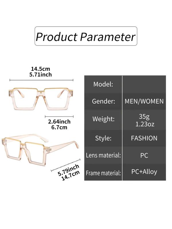 Unisex Simple Style Plain Color Square Eyeglasses, Trendy Casual Eyeglasses for Everyday Use, Fashion Accessories for Outdoor Activities