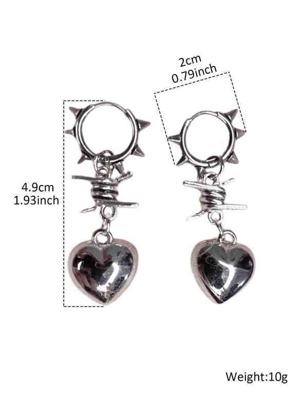 Punk Heart & Spiked Design Dangle Earrings, Stainless Steel Jewelry for Party, Daily Decor for Girl, Trendy All-match & Exquisite Jewelry for Birthday Gift