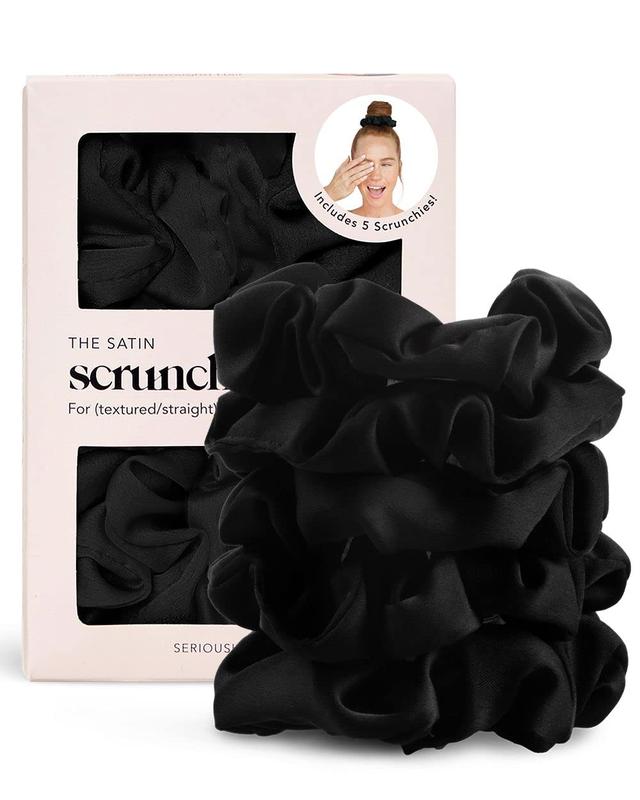 Kitsch Satin Hair Scrunchies for Women - Softer Than Silk Hair | Satin Girls | Satin Hair Ties for Women | Silk Hair Ties No Damage | Silk Ponytail Holders, 5 pcs (Black)