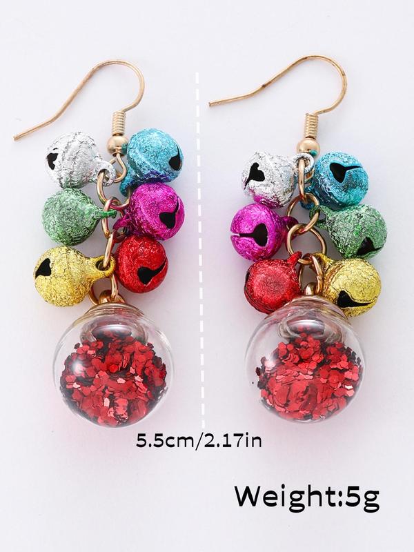 Christmas Theme Colorblock Bell Decor Dangle Earrings, Fashionable Jewelry for Women, Trendy All-match & Exquisite Jewelry for Birthday Gift