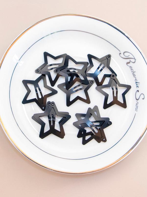 Cute Star Design Y2k Hair Clips, 10pcs Minimalist Casual Plain Hair Clips, Fashion Kawaii Hair Accessories for Girls & Women for Hairstyle Decor