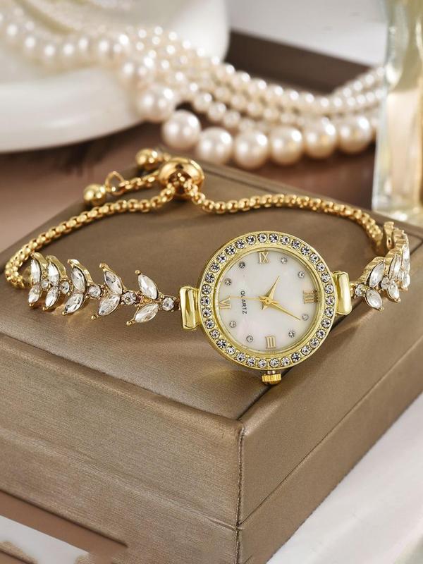 Women's Elegant Rhinestone Decorated Quartz Slider Watch, Exquisite Trendy Wristwatch, Fashionable Watch for Women As Gift with Box