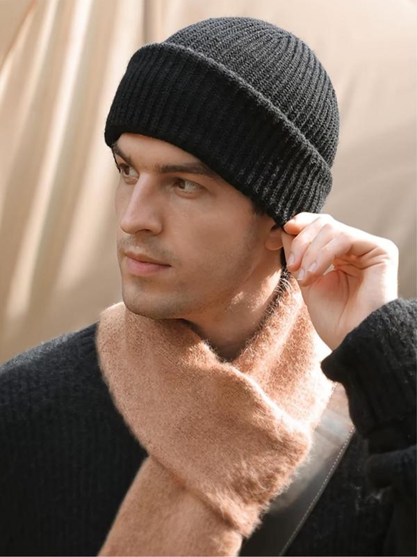 Solid Color Patched Sports Beanie Hat, Windproof Warm Knitting Balaclava, Sports & Outdoor Hat for Men