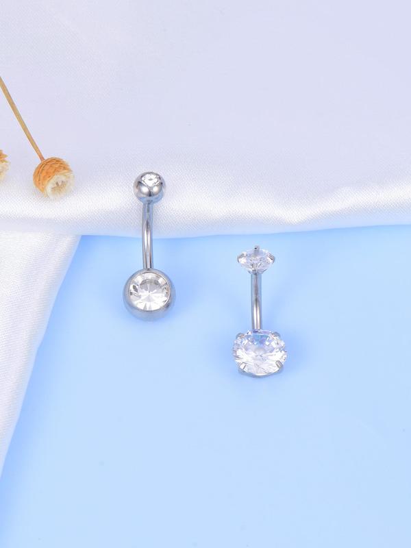 Rhinestone Decorated Navel Ring, Stainless Steel Body Jewelry for Women & Men, Daily Clothing Decor