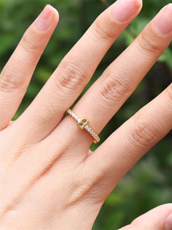 Rhinestone Decorated Elegant Simple Alphabet Promise Ring, Vintage Engagement Ring, Jewelry Accessories Idea for Birthday, Copper Trendy Jewelry for Daily Use