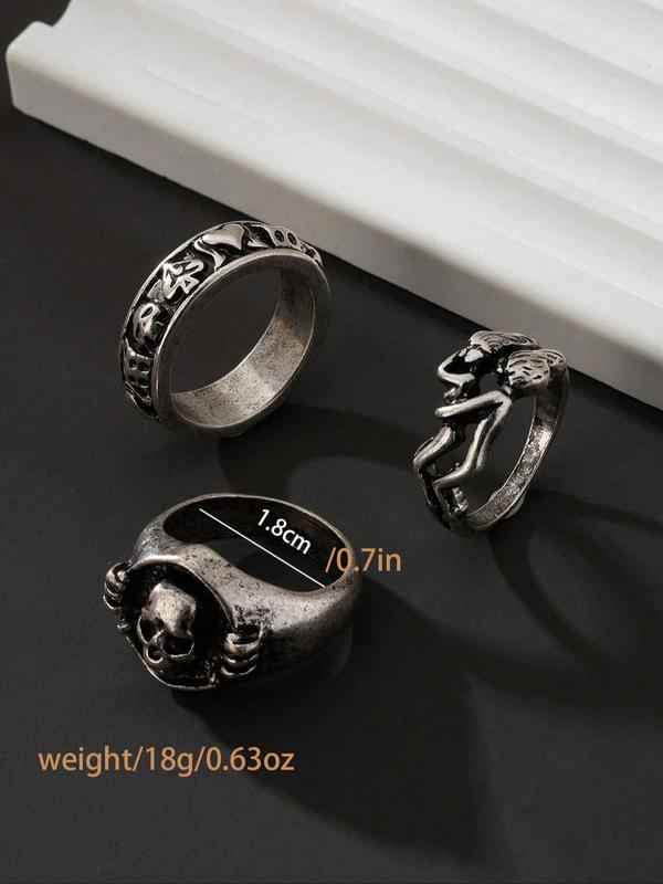 Men's Punk Style Skull Design Ring Set, Vintage Trendy Ring Set, Fashionable Jewelry for Daily & Party Decoration, Trendy All-match & Exquisite Jewelry for Birthday Gift