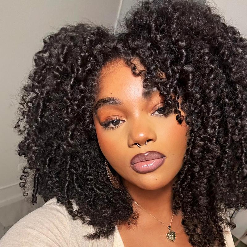 CurlyMe Wear Go Glueless Afro Kinky Curly Pre-Bleached Pre-cut HD Lace Front Wig - Natural Black