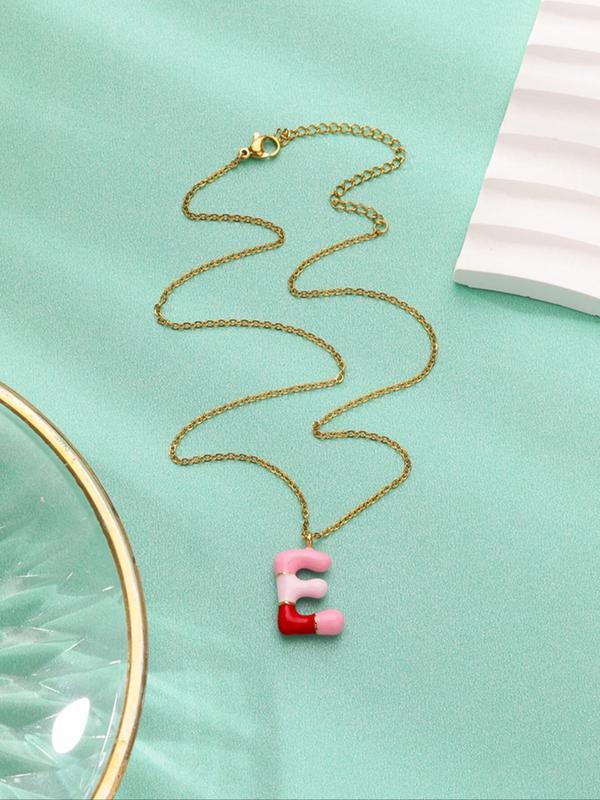 Colorblock Enamel Balloon Letter Design Pendant Necklace, Initials Necklace for Women & Girls, Fashion Jewelry for Party, Daily Decor, Trendy All-match & Exquisite Jewelry for Birthday Gift