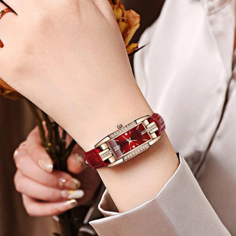 Rhinestone Rectangle Pointer Quartz Watch Holiday