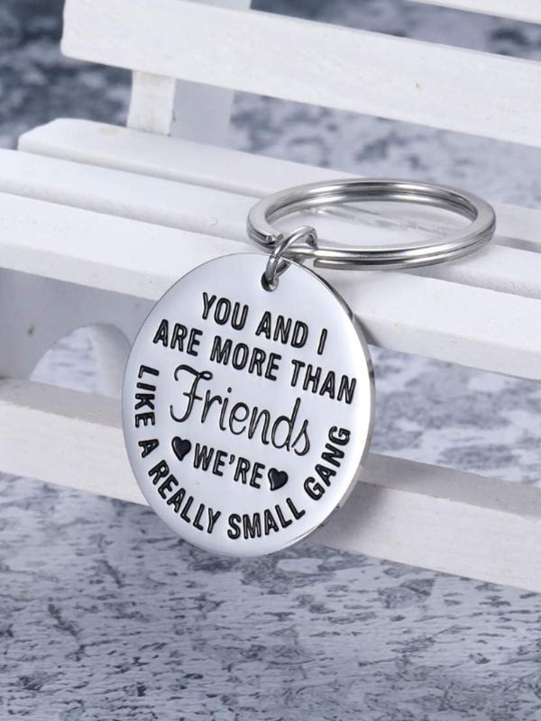 Fashion Letter Pattern Round Shaped Keychain, Stainless Steel Keychain for Women & Men, Trendy All-match Keychain for Birthday Gift