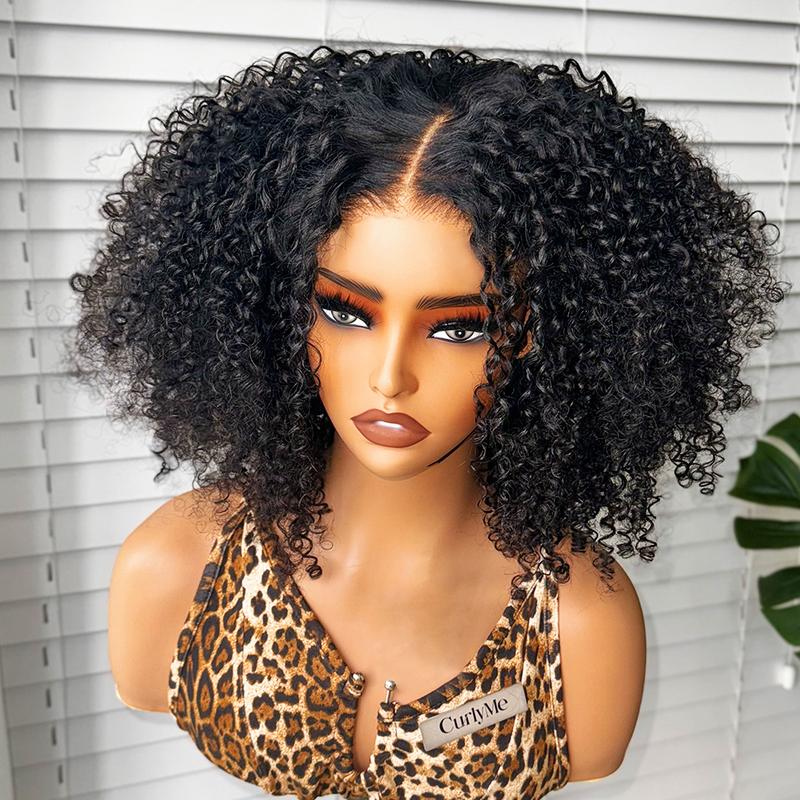 CurlyMe Wear Go Glueless Afro Kinky Curly Pre-Bleached Pre-cut HD Lace Front Wig - Natural Black