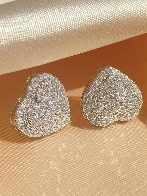 Elegant Heart Shaped Stud Earrings, 2024 Fall New Style Rhinestone Decor Stud Earrings, Fashion Cool Female Jewelry for Women for Gift Back To School, Fall Outfits, Fall Freshness