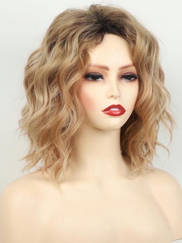 14.96 Inch Blonde Fashionable Short Wavy Bob Wigs for Women, Gorgeous Fluffy Wigs without Bangs, Synthetic Full Machine Wigs for Party, Daily Use