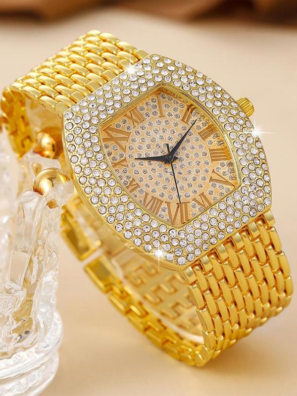 Women's Elegant Business Rhinestone Decorated Quartz Watch, Fashionable Wristwatch for Daily Life, Trendy All-match & Exquisite Watch for Birthday Gift