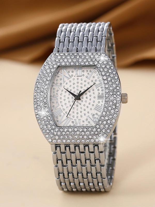 Women's Elegant Business Rhinestone Decorated Quartz Watch, Fashionable Wristwatch for Daily Life, Trendy All-match & Exquisite Watch for Birthday Gift