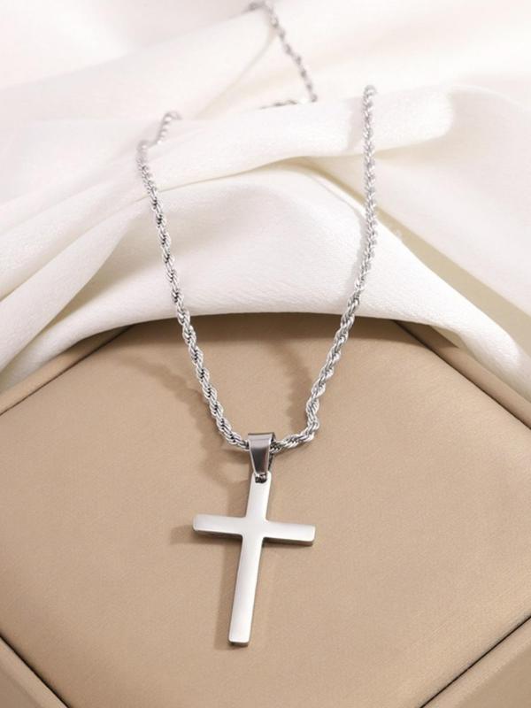 Men's Stainless Steel Cross Pendant Necklace,  Girlfriend Accessories, Fashion Jewelry for Party, Daily Clothing Decor, Trendy All-match & Exquisite Jewelry for Birthday Gift