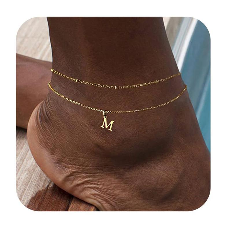 New 26-letter double-layer anklet fashion trend stainless steel box chain beach vacation wind send girlfriend