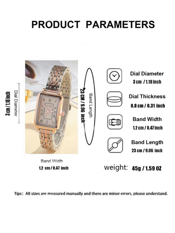 Women's Elegant Rhinestone Decorated Rectangle Dial Quartz Watch, Fashionable Watch for Women & Girls, Trendy All-match & Exquisite Watch for Birthday Gift, without Box