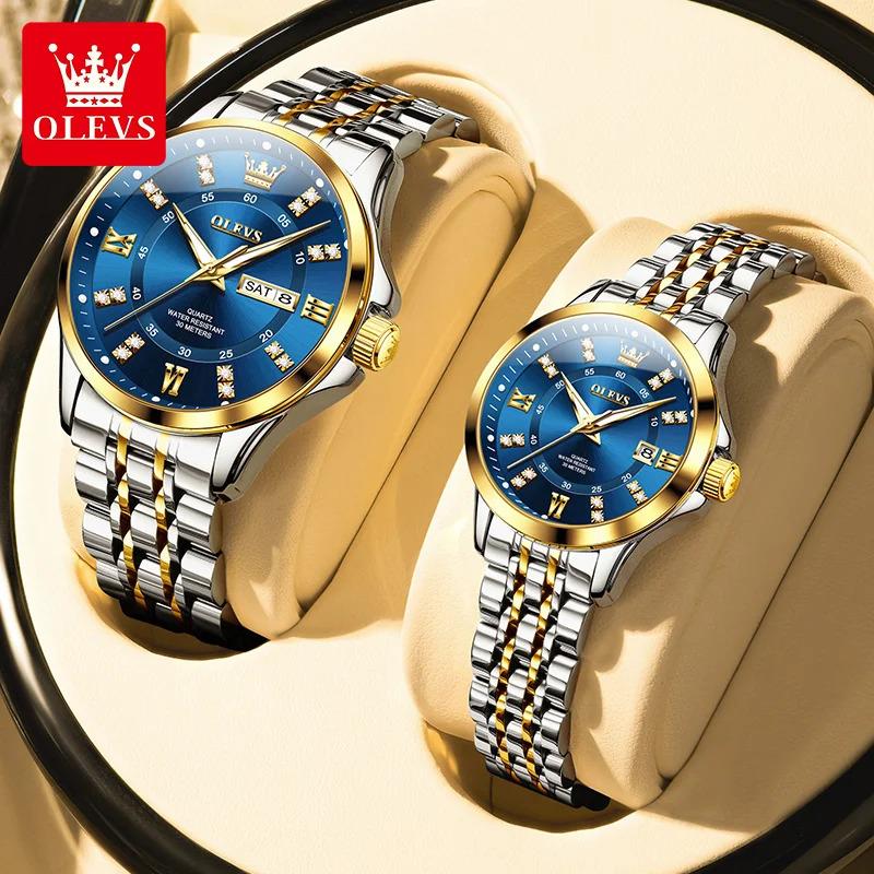 OLEVS Luxury Brand Original Certification Couple Watch Waterproof Date Quartz Watch for Men's and Women's Luminous Fashion Watch