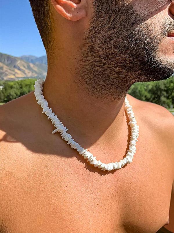 Boho Style Solid Color Shell Necklace, Beach Matching Jewelry for Men & Women, Fashion Accessory for Vacation & Party